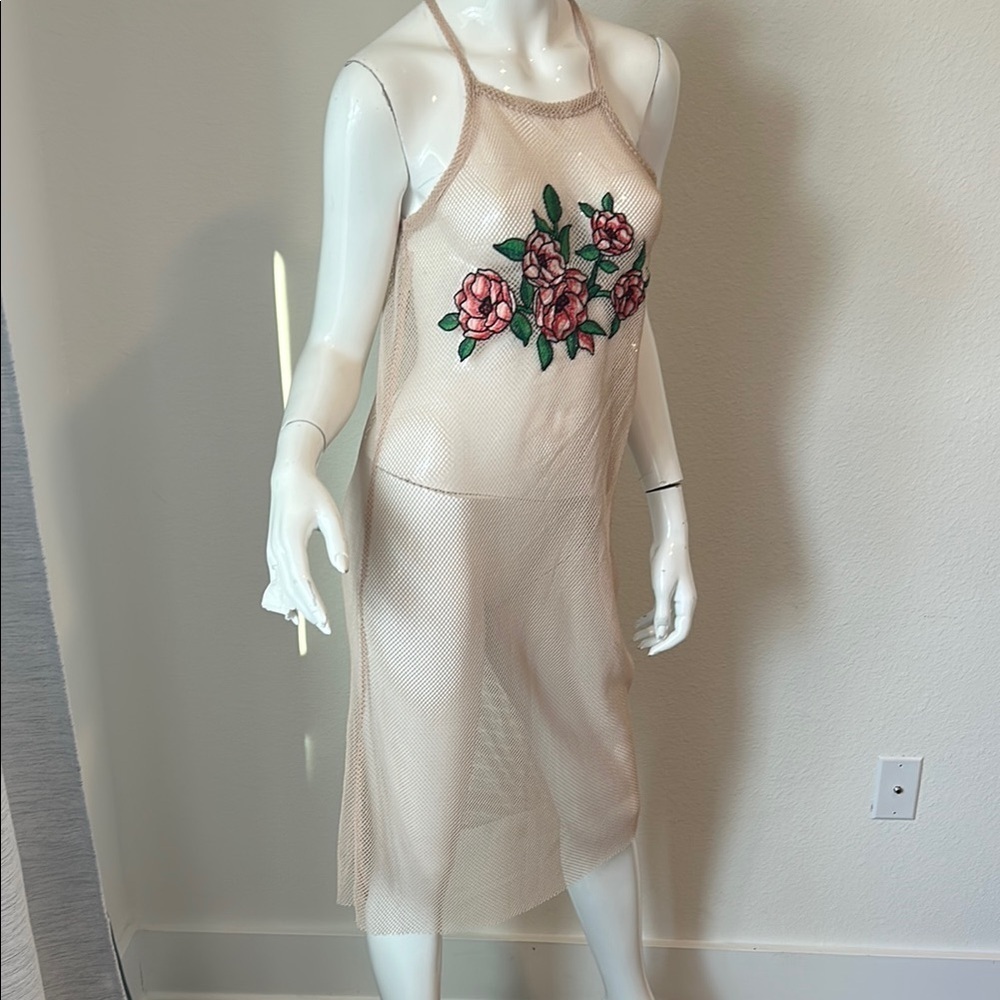 Zara Pink Floral Chemise in Cream Satin summer coverup
